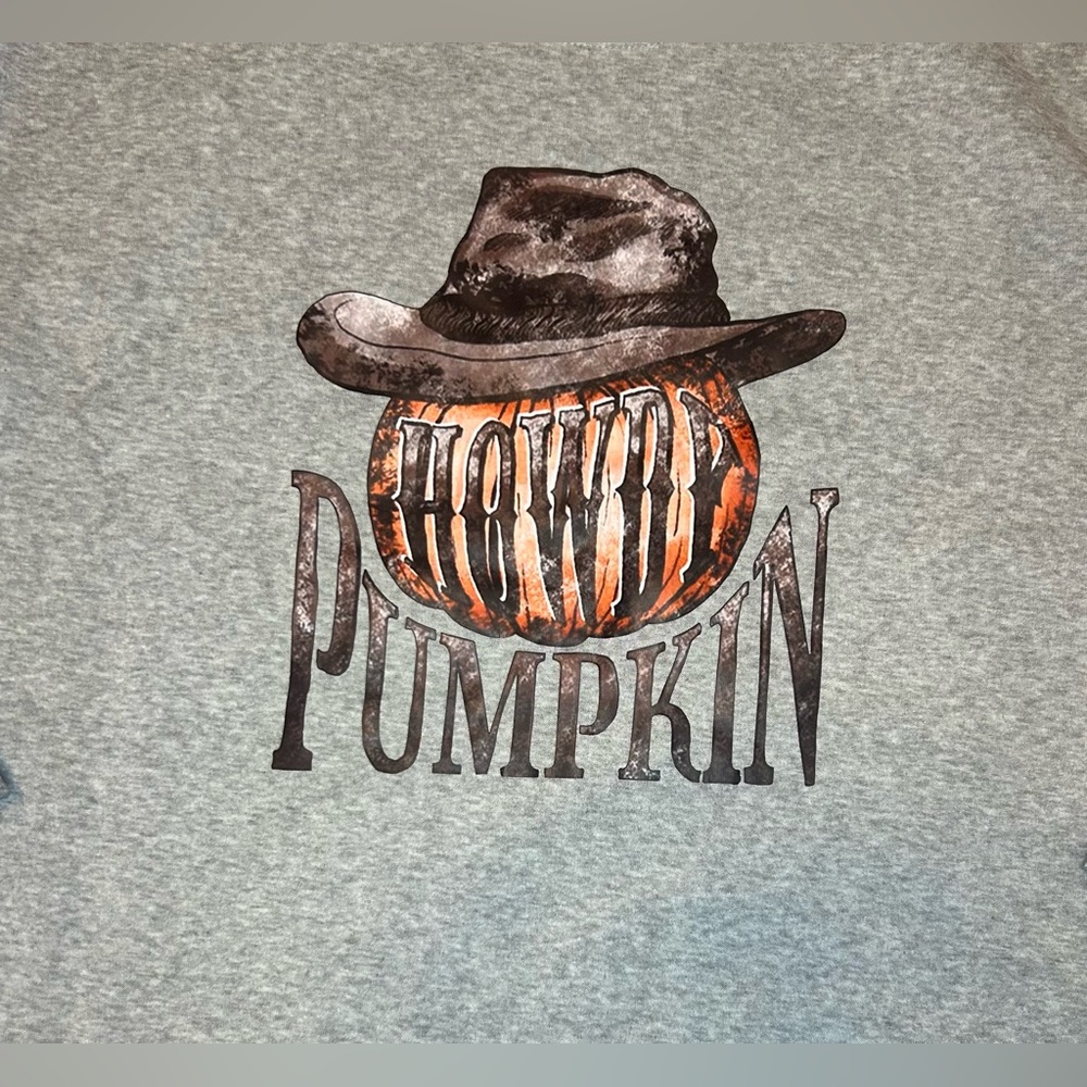 Howdy Pumpkin Western Halloween Sweatshirt Womens XL Gray Crew Neck - Picture 3 of 8